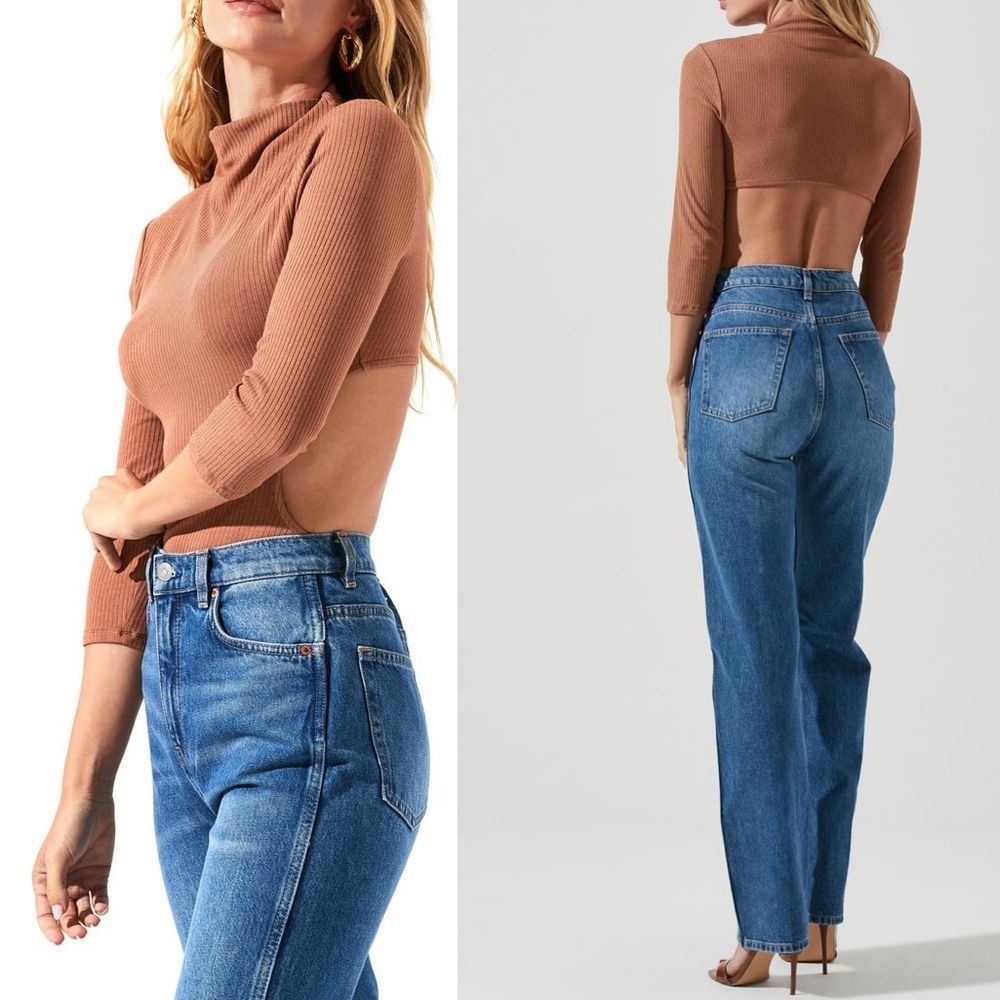 ASTR the Label Somerset Funnel  Neck Cutout Bodysuit Color:Nutmeg New with Tag!